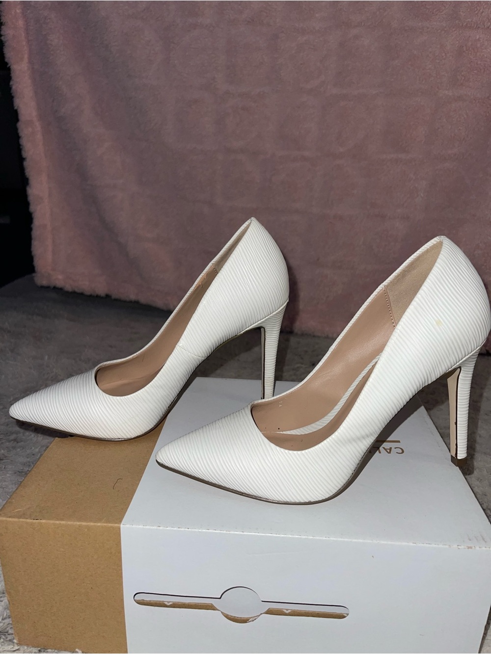 Call It Spring White Textured Pointed-Toe Heels - Picture 2 of 5